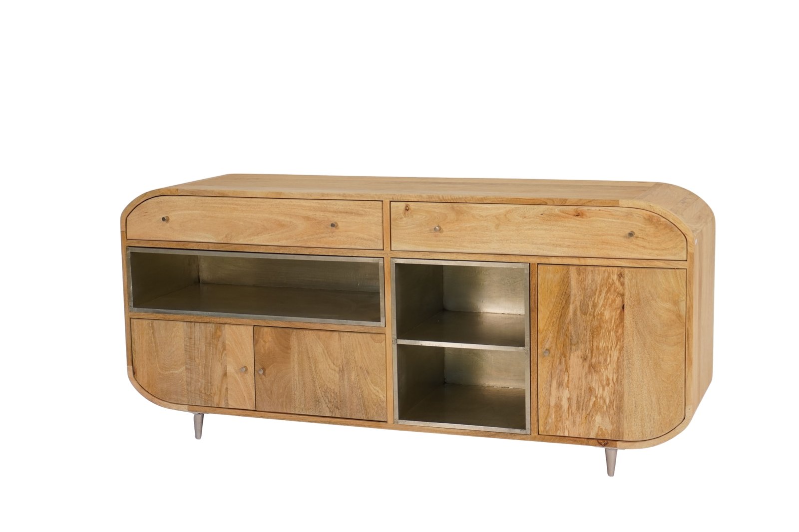 Wooden 2 drawer and door sideboard with cladded shelves