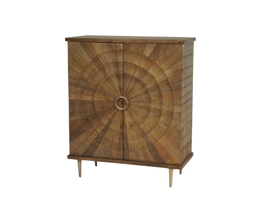 Wooden ring carved sunburst design cabinet