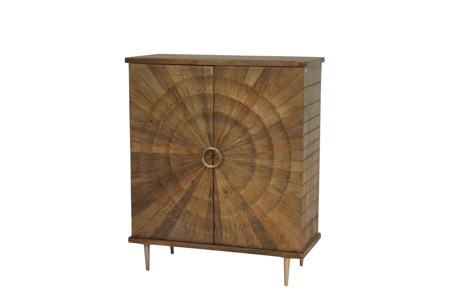 Wooden ring carved sunburst design cabinet