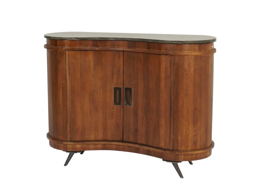 Wooden bean shape cabinet with marble top