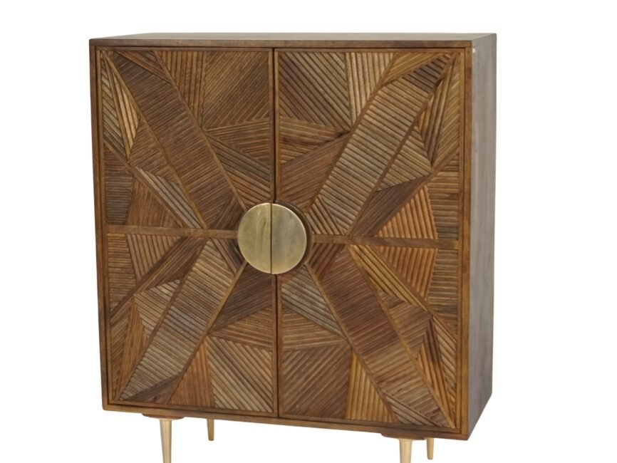 Wooden groove carved 2 door cabinet