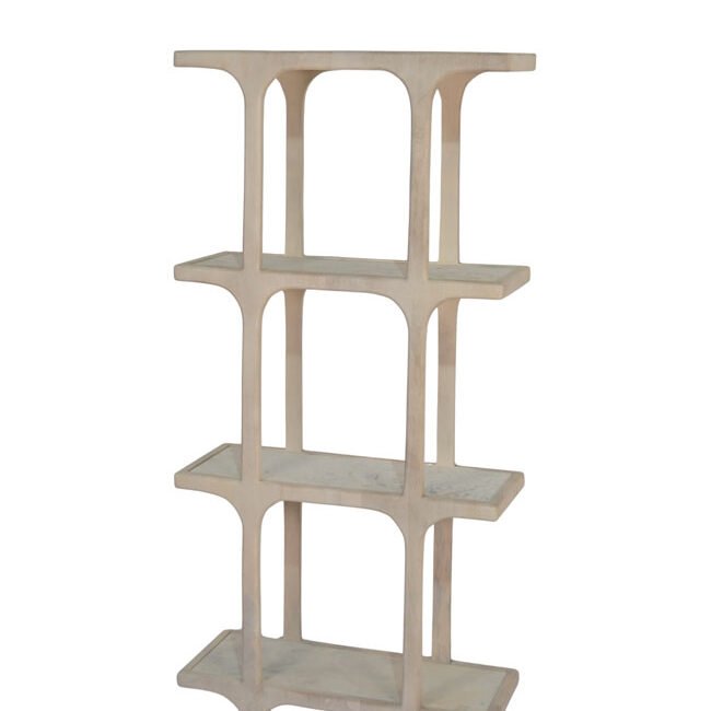 Wooden grid design cabinet with brass cladding