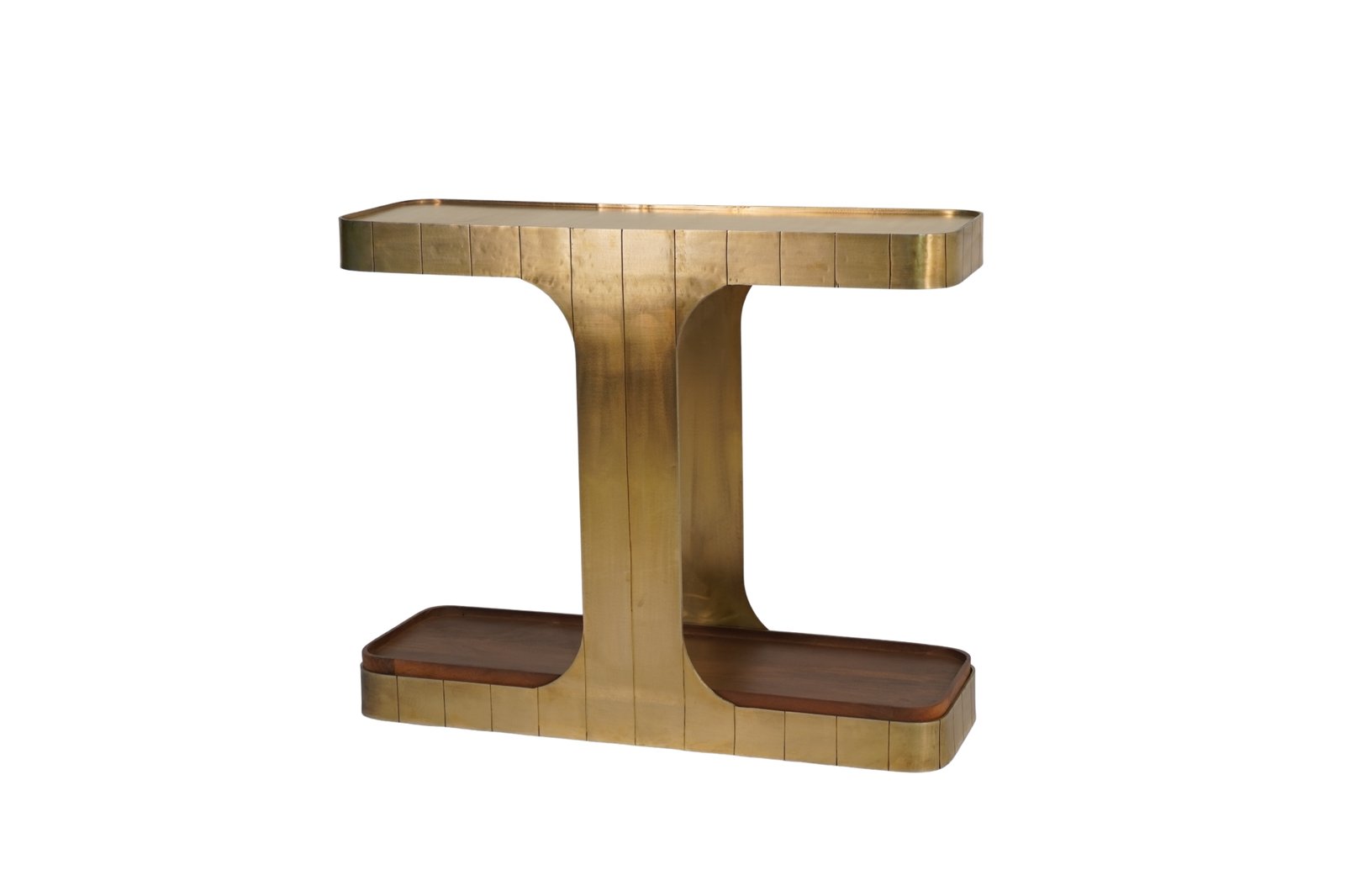 Iron Forged striped design console with sheet top and wooden shelf