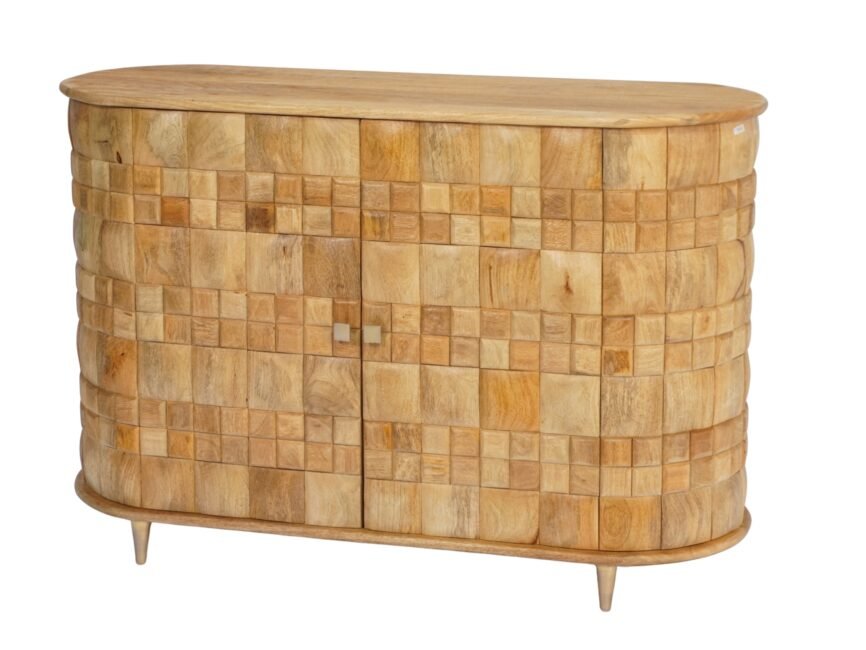 Wooden capsule shape cabinet with square parqutery