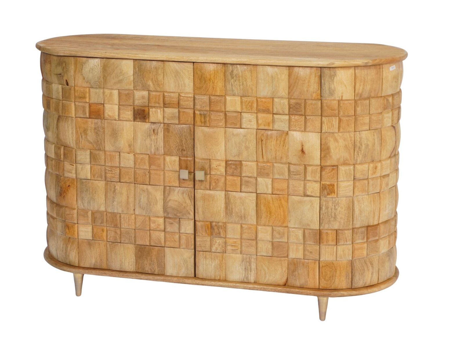 Wooden capsule shape cabinet with square parqutery