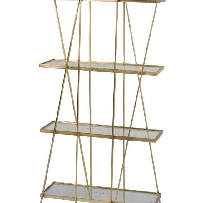 Iron Forged X design tall shelf with glass tops