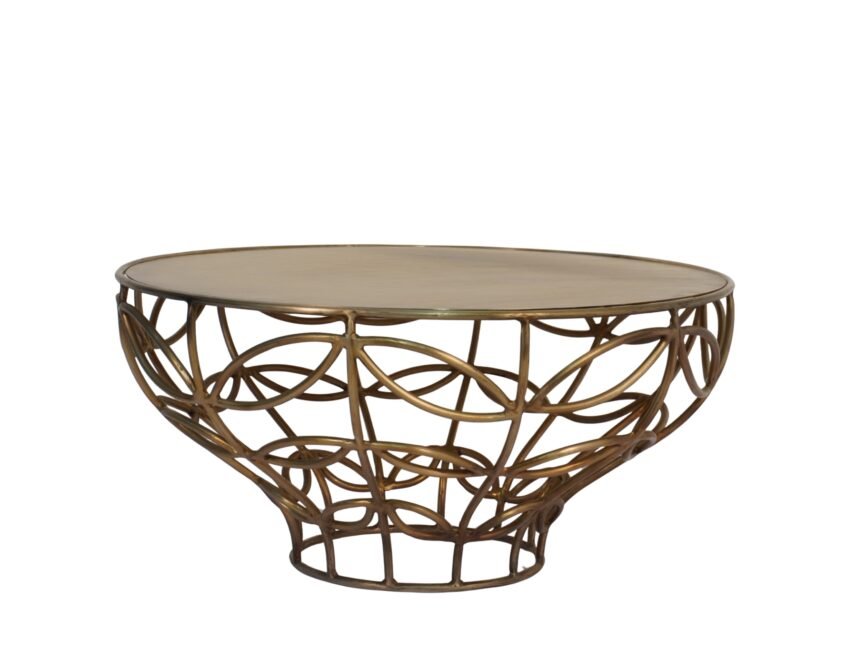 Iron forged leaf design coffee table with sheet top