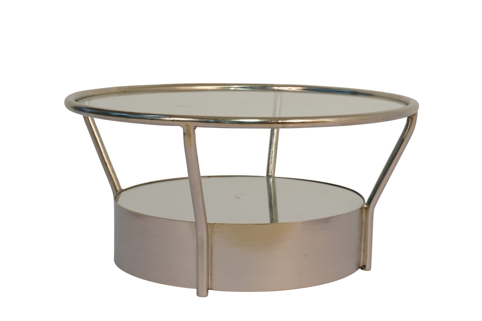 Iron forged round coffee table with glass top and mirror base