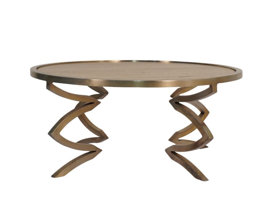 Iron forged round coffee table with Travertine stone top