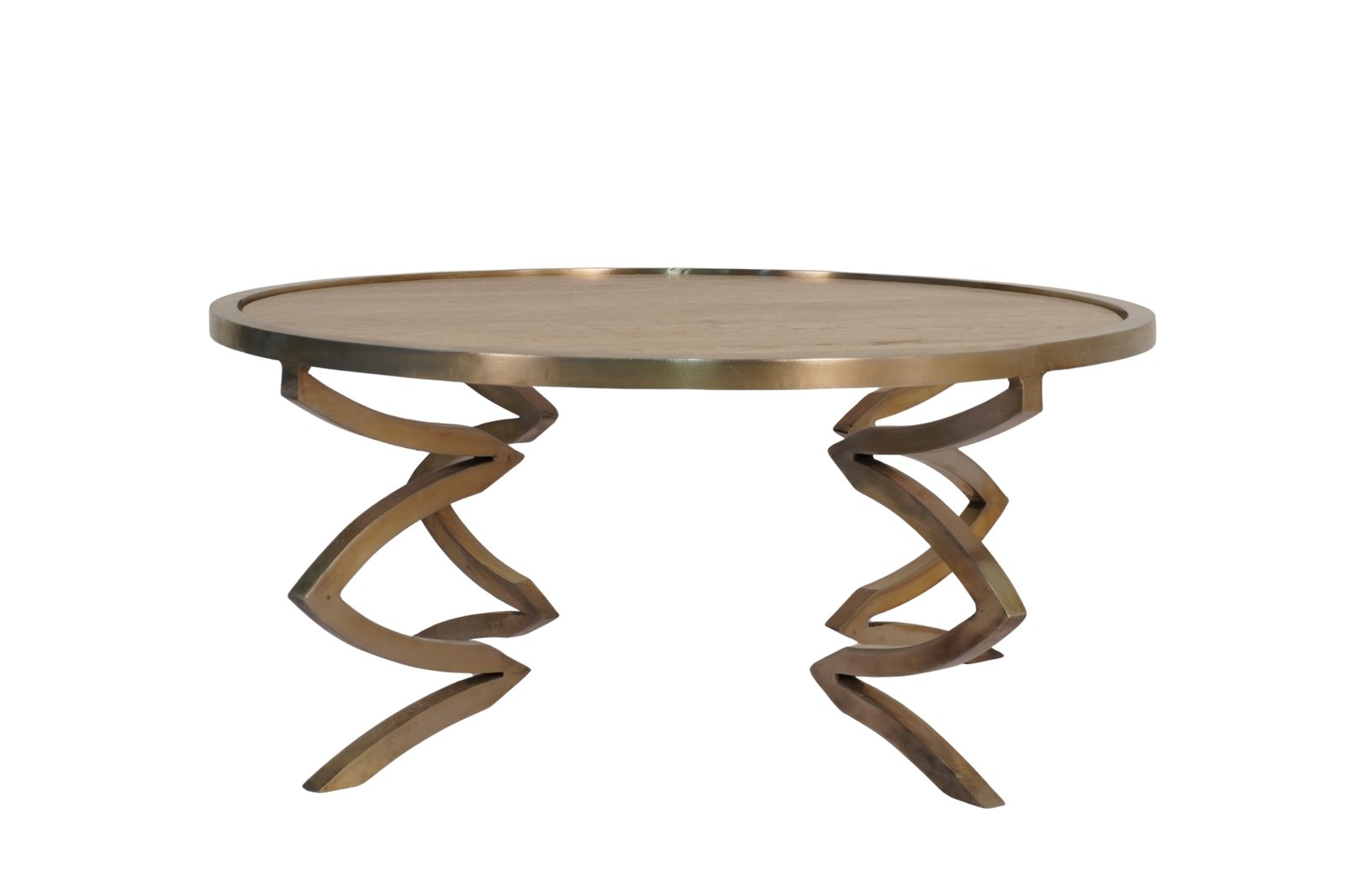 Iron forged round coffee table with Travertine stone top