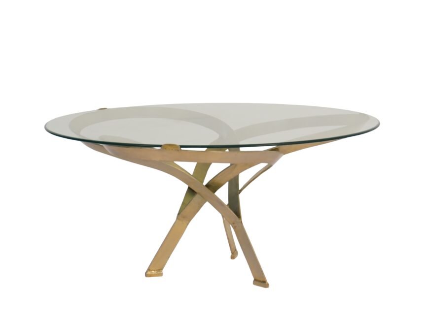 Iron forged circular design coffee table with bevelled glass top