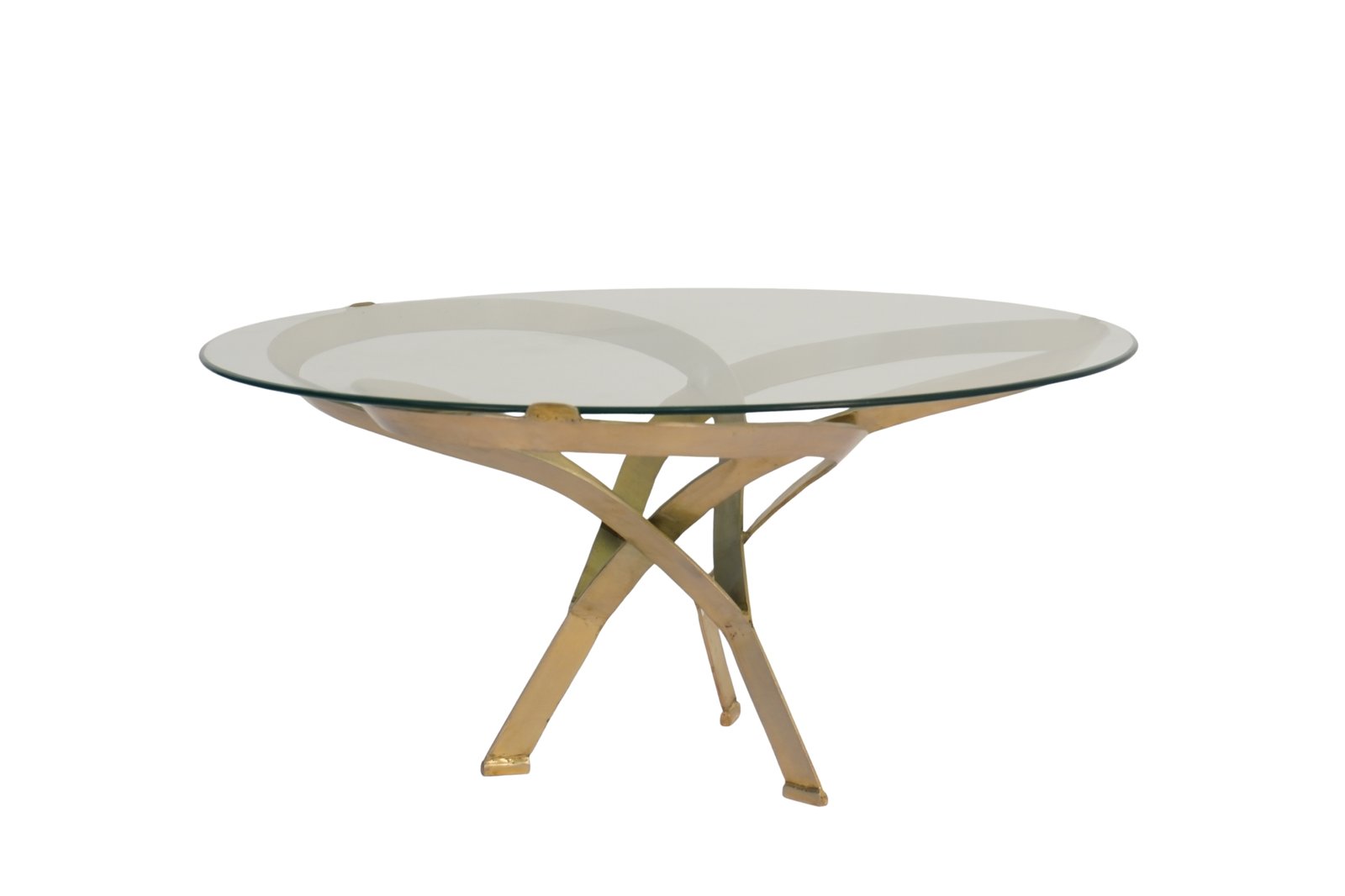 Iron forged circular design coffee table with bevelled glass top