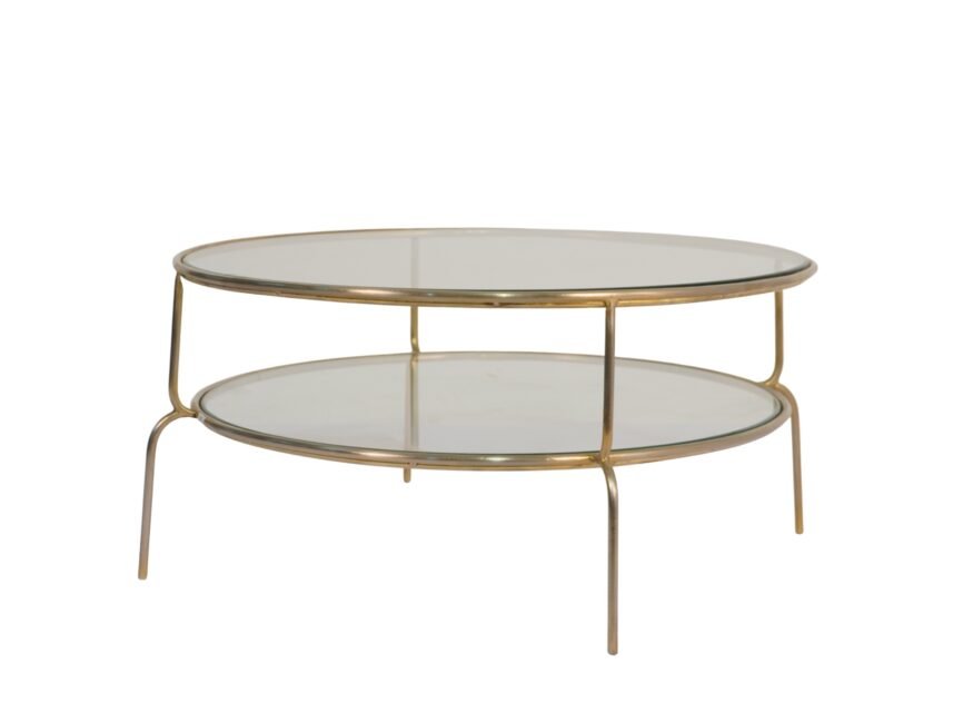 Iron step design round coffee table with glass tops