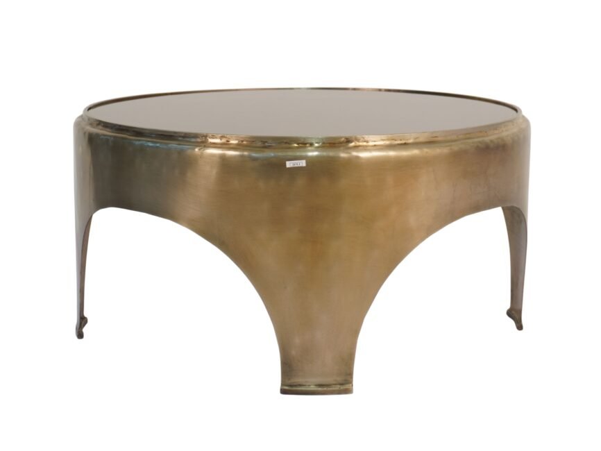 Iron forged dome design coffee table with amber glass top