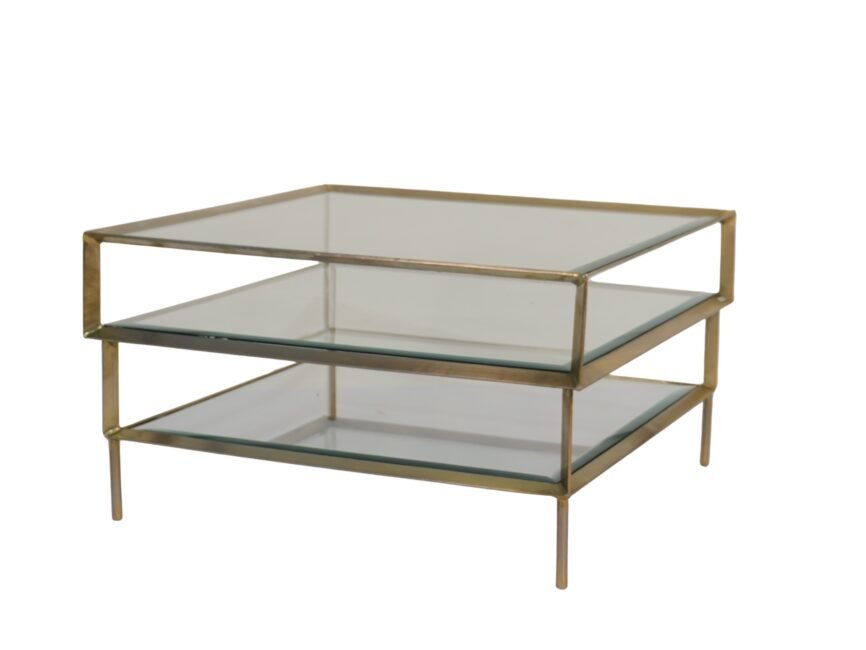 Wooden step design coffee table with bevelled glass tops