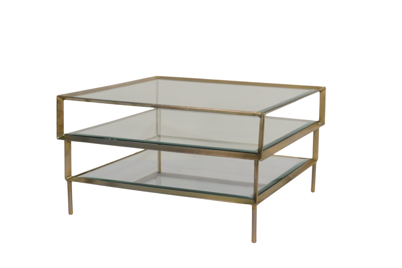 Wooden step design coffee table with bevelled glass tops