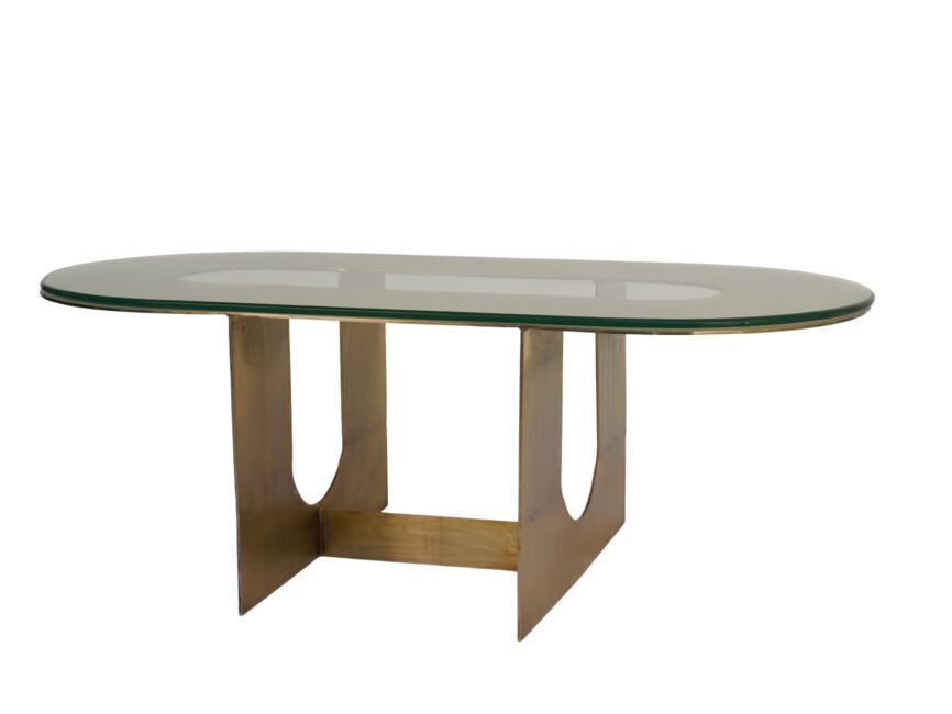 Iron capsule shape coffee table with glass top