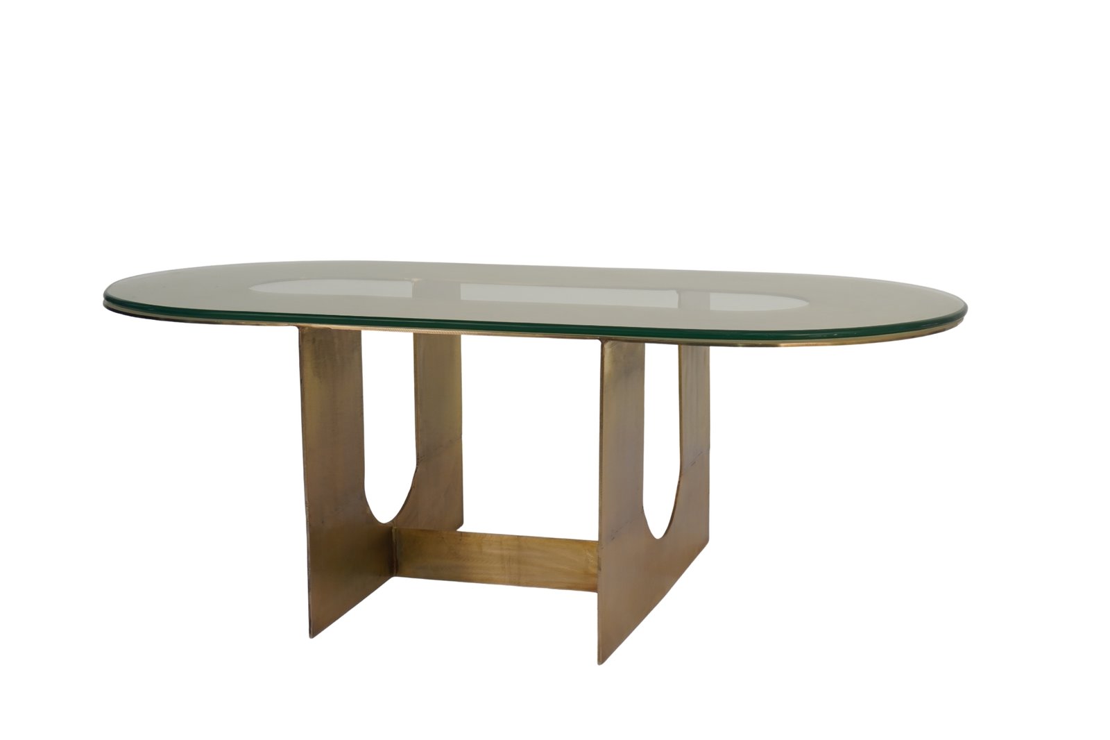 Iron capsule shape coffee table with glass top