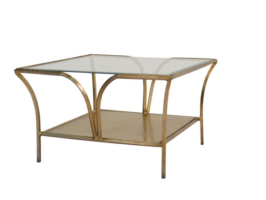 Iron forged square coffe table with glass and metal tops