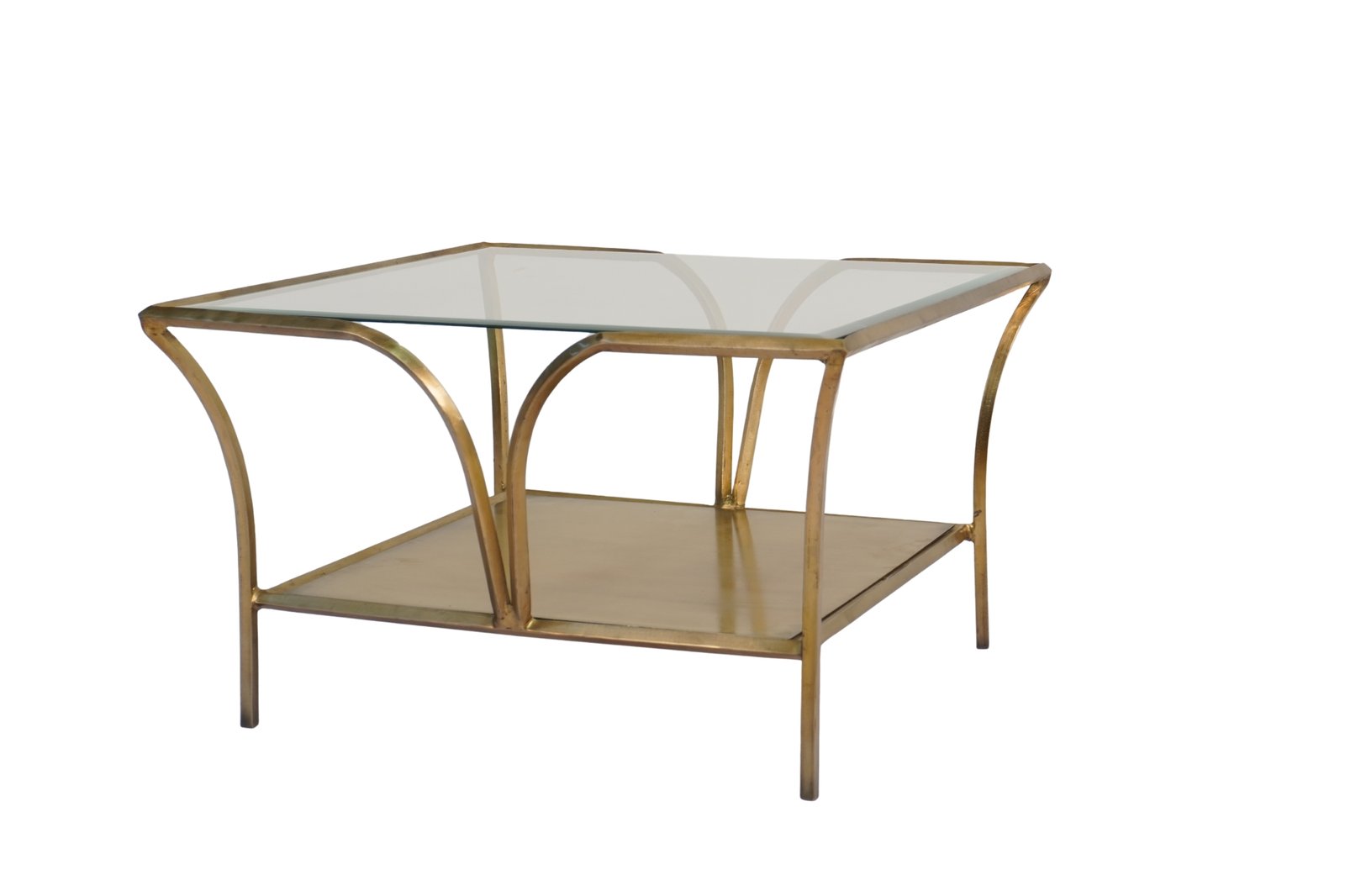 Iron forged square coffe table with glass and metal tops
