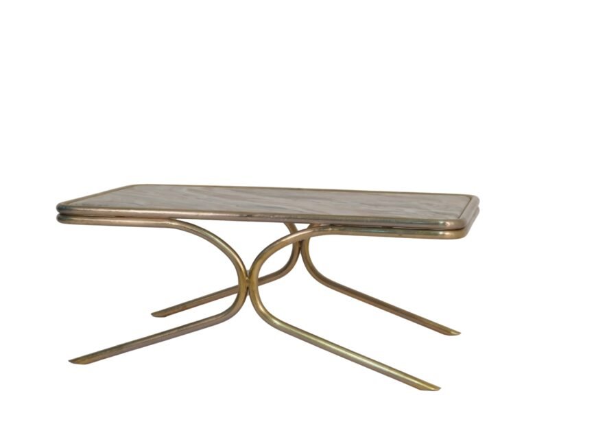 Iron forged groove dsign coffee table with marble top