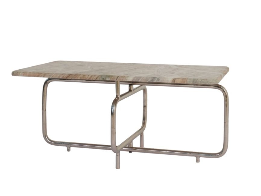 Iron double panel design coffee table with marble top