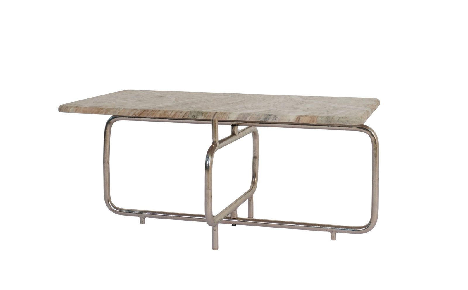 Iron double panel design coffee table with marble top