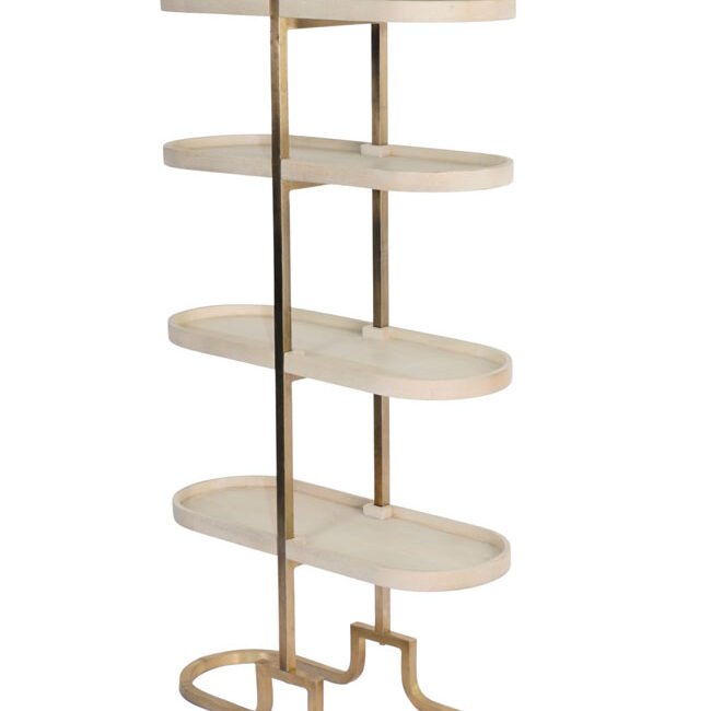 Iron forged tall shelf with floating wooden tray tops
