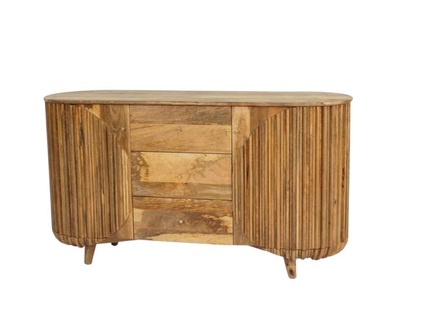 Wooden line pattern curved sideboard