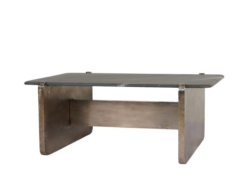 Iron Panel design coffee table with matt black marble top