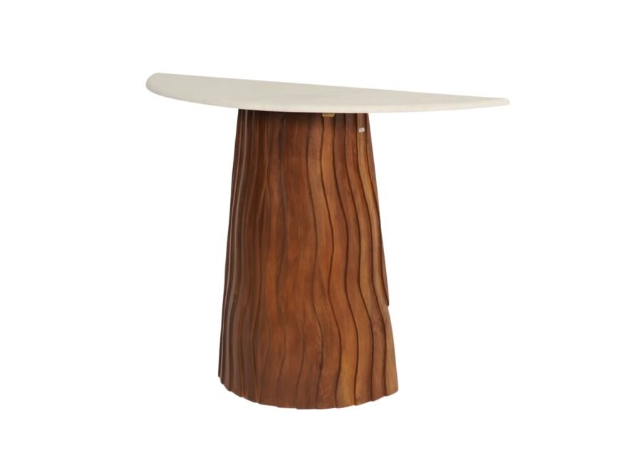Wooden wave design console with marble top