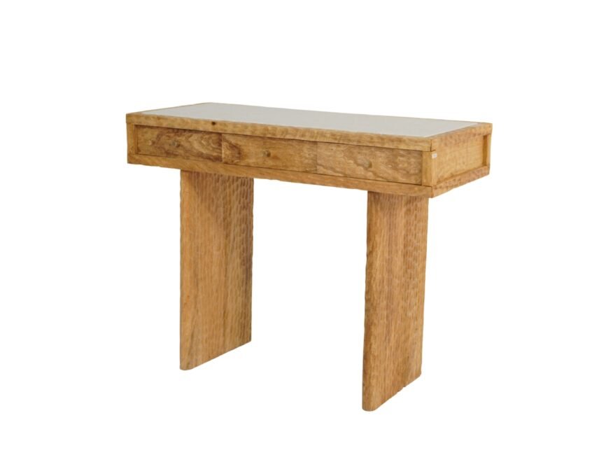 Wooden hammered design 3 drawer desk with marble top
