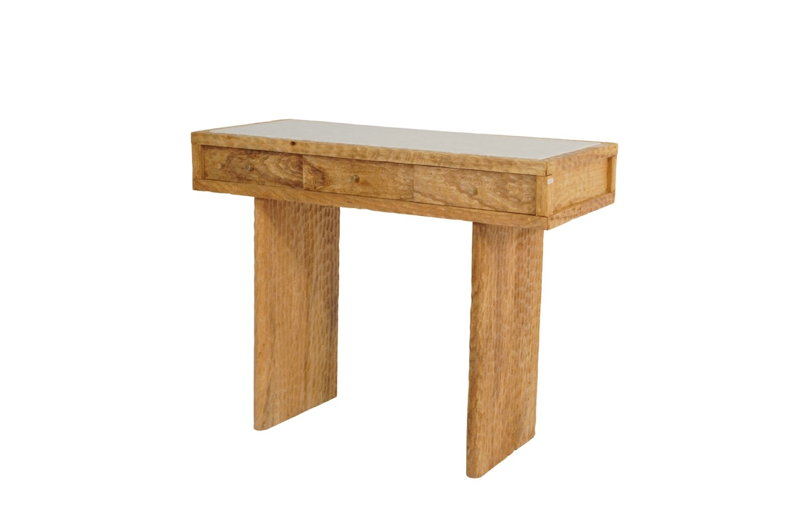 Wooden hammered design 3 drawer desk with marble top