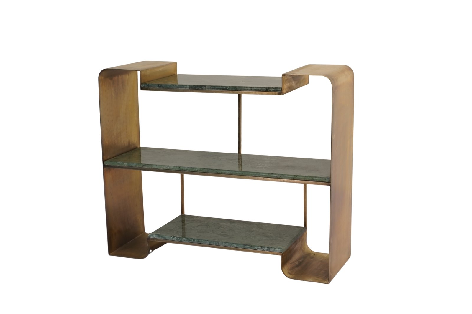 Iron forged deco console with 3 marble shelves