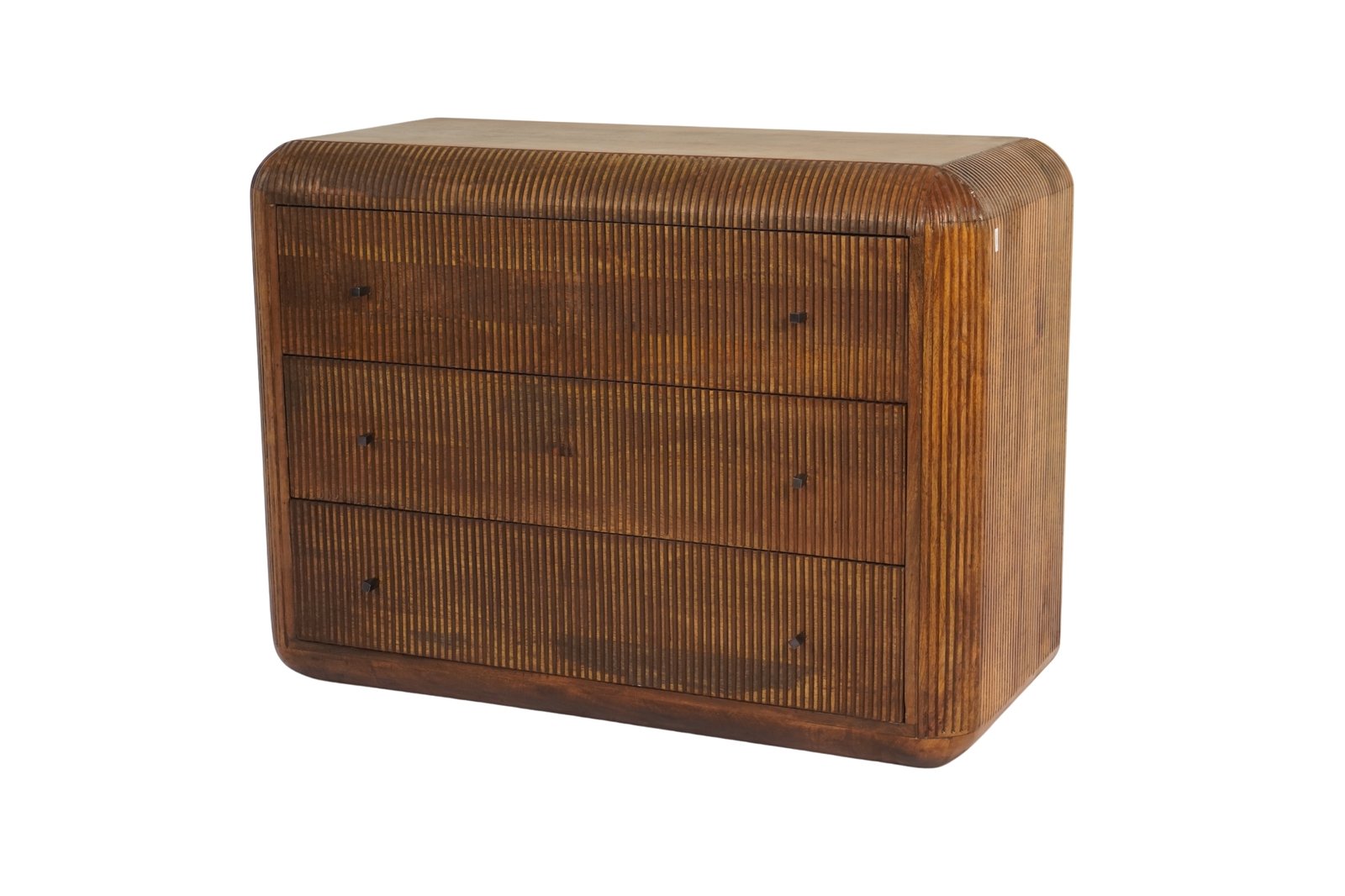 Wooden leaf design carved 3 drawer cabinet with travertine stone top