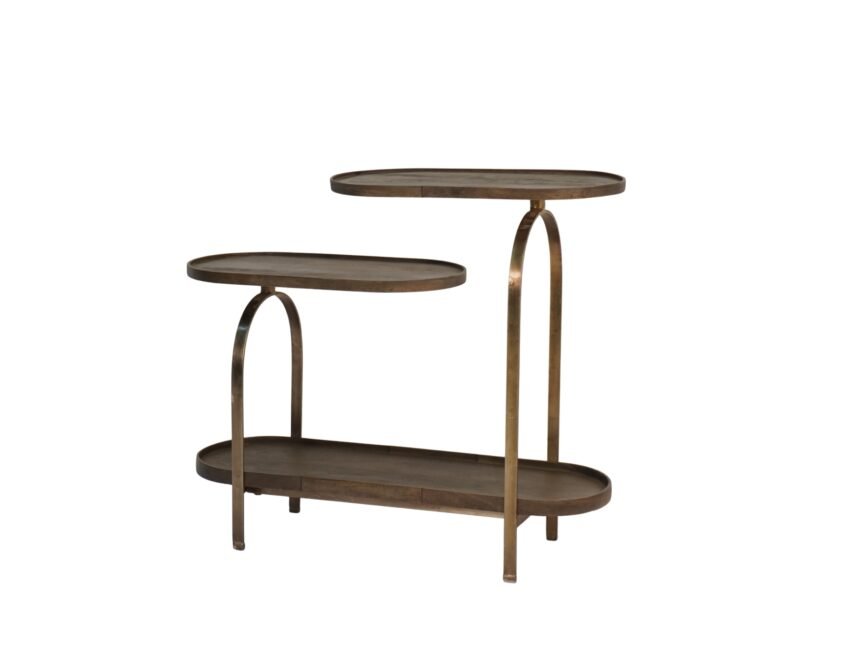 Iron arch design console with wooden tray tops