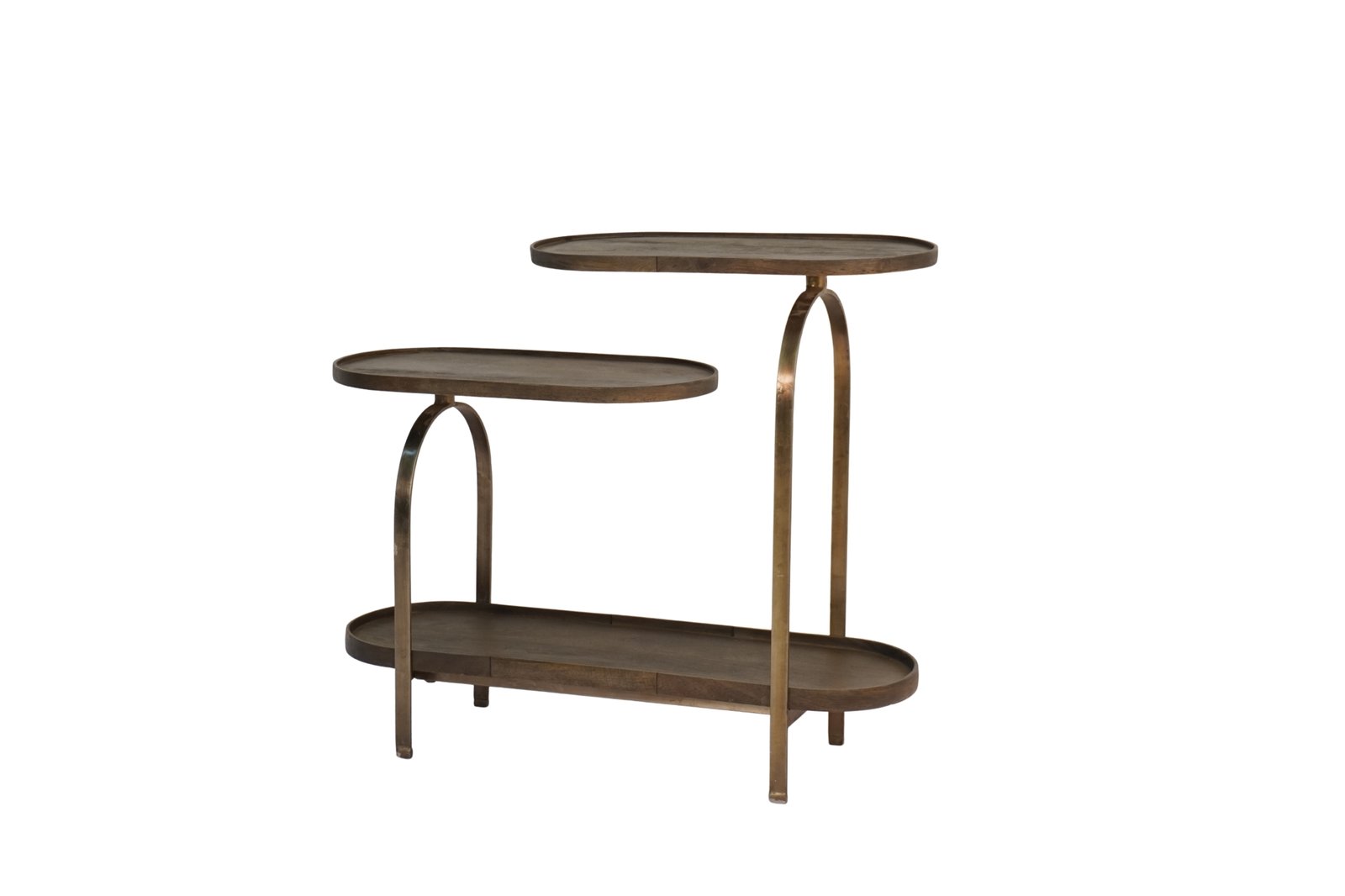 Iron arch design console with wooden tray tops