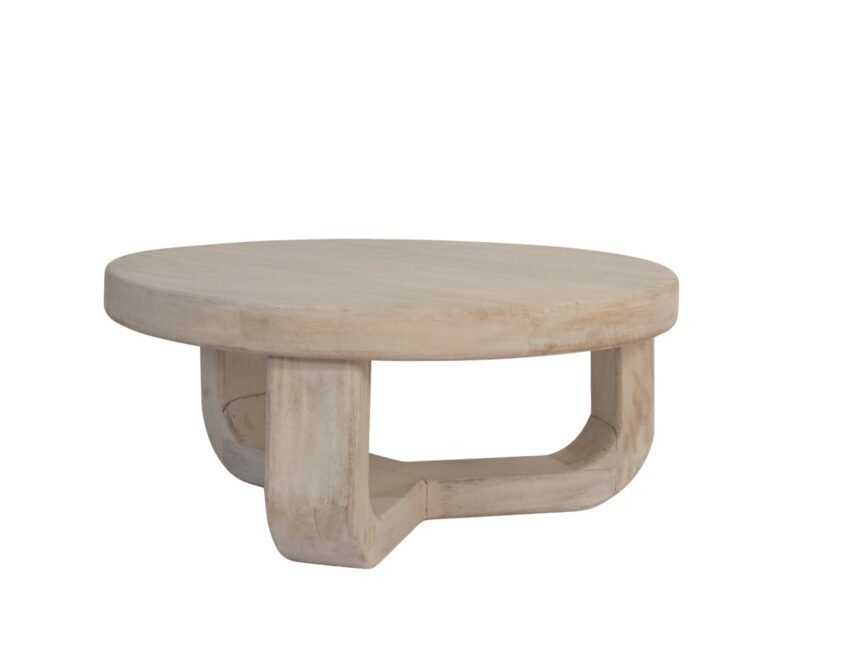 Wooden round coffee table with curved legs