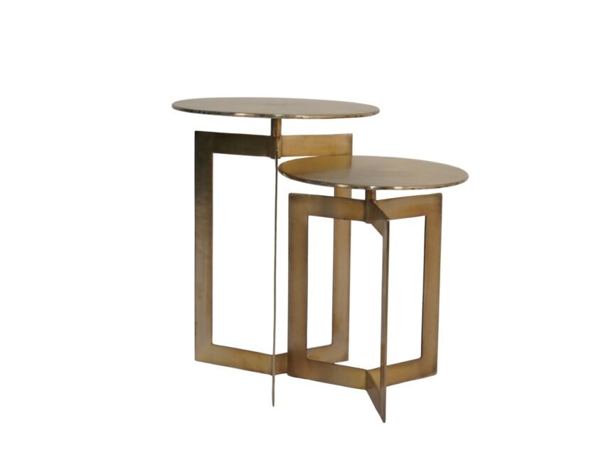 Iron forged wide strip design set of 2 tables with sheet top