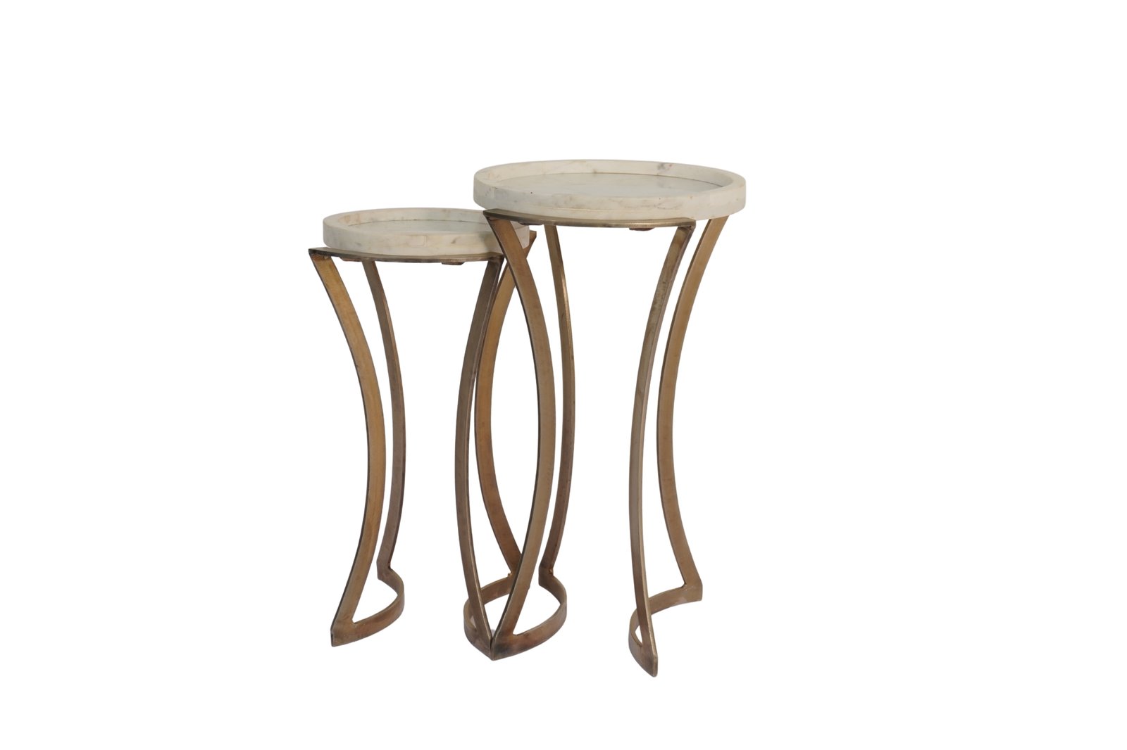 Iron Curve design set of 2 tables with marble tray tops