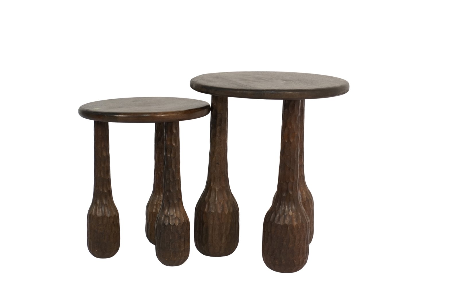 Wooden hammered base design set of 2 tables