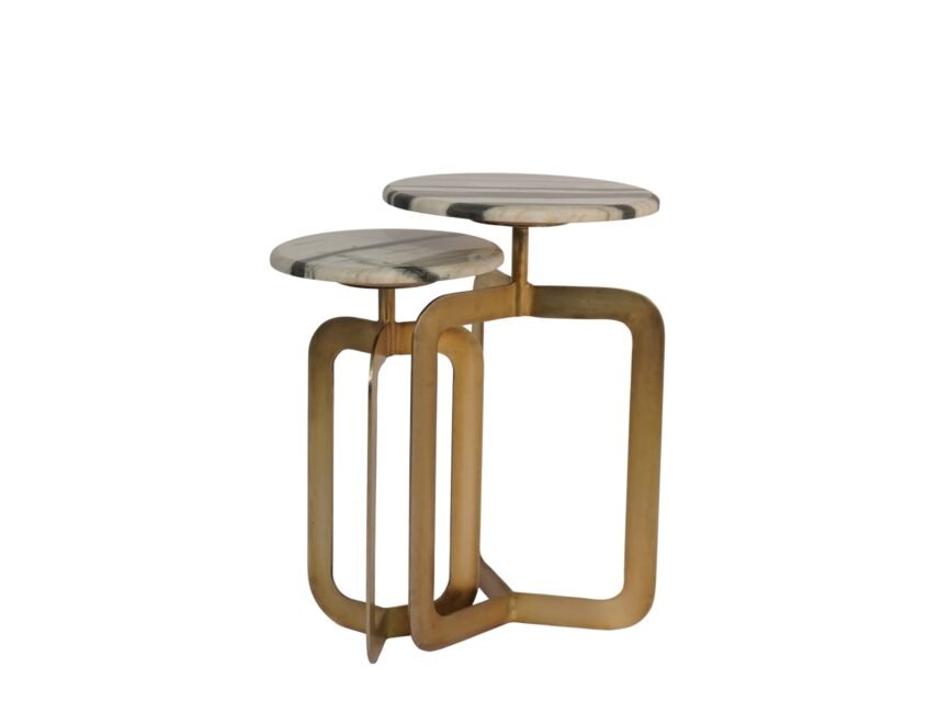 Iron forged panel design set of 2 tables with marble top
