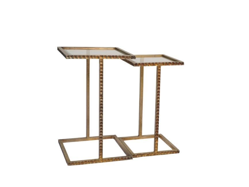 Iron dimple design set of 2 tables with glass tops