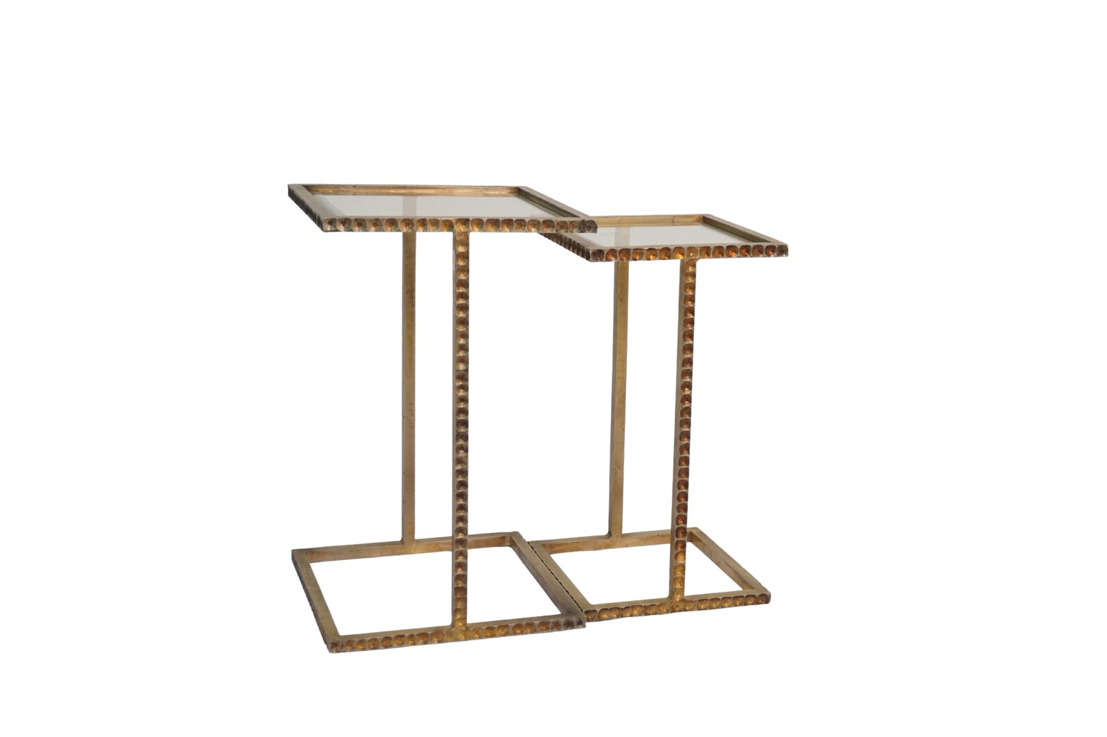 Iron dimple design set of 2 tables with glass tops
