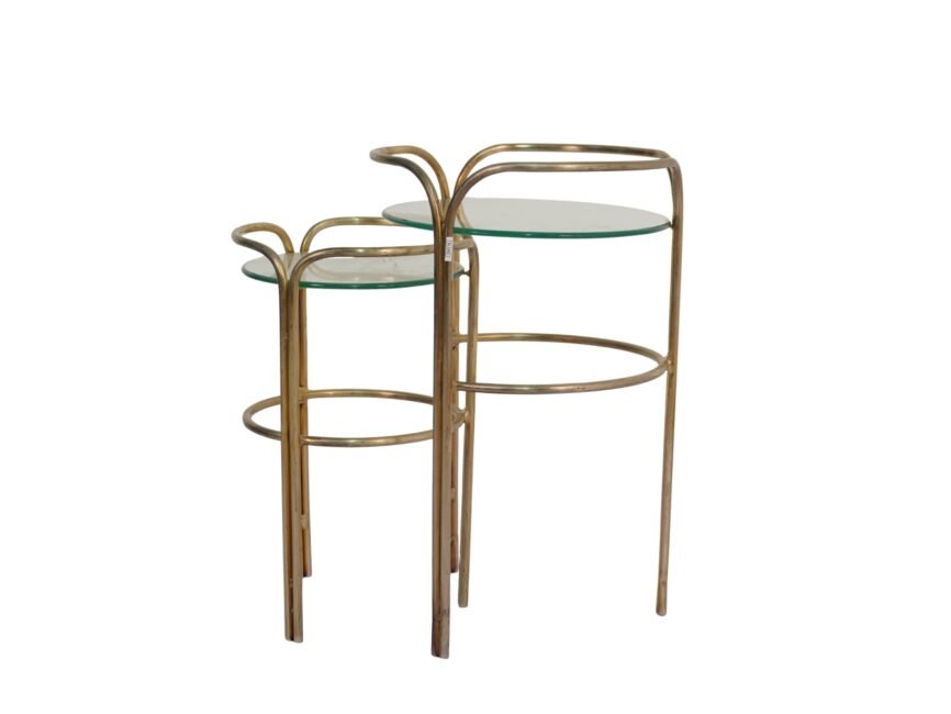 Iron forged ring design nesting tables with glass top