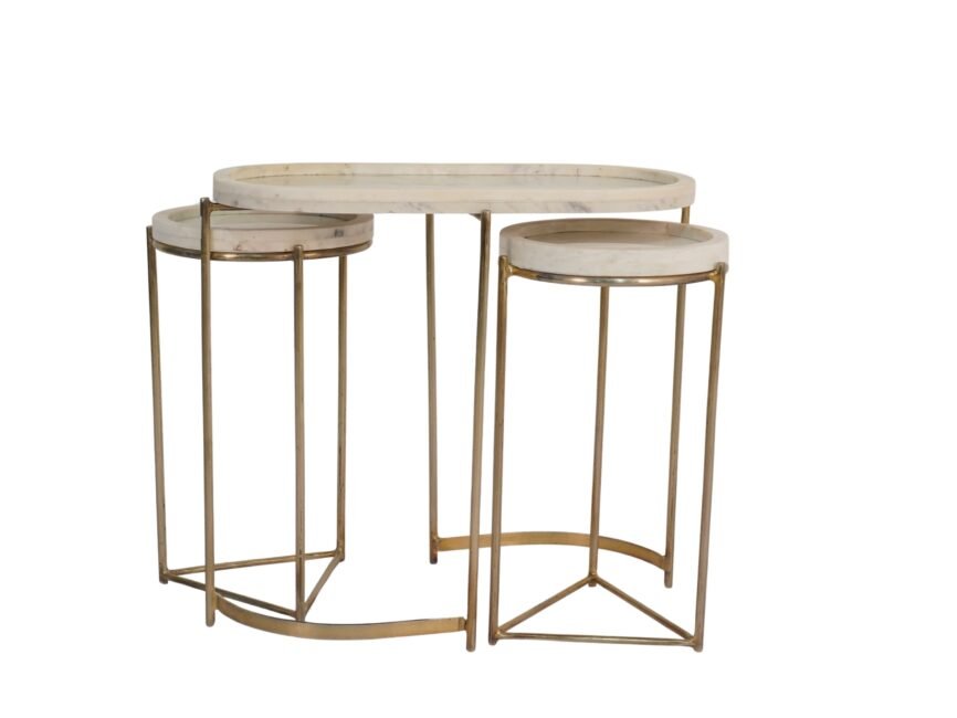 Iron Oval large table with 2 small round table and marble tops