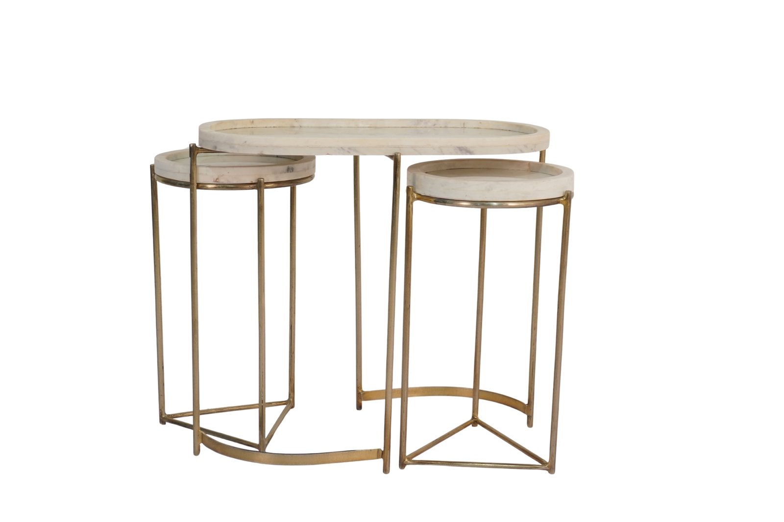 Iron Oval large table with 2 small round table and marble tops