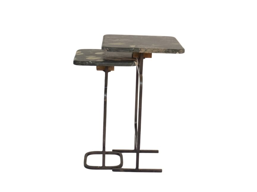 Iron nesting tables with pebble marble top