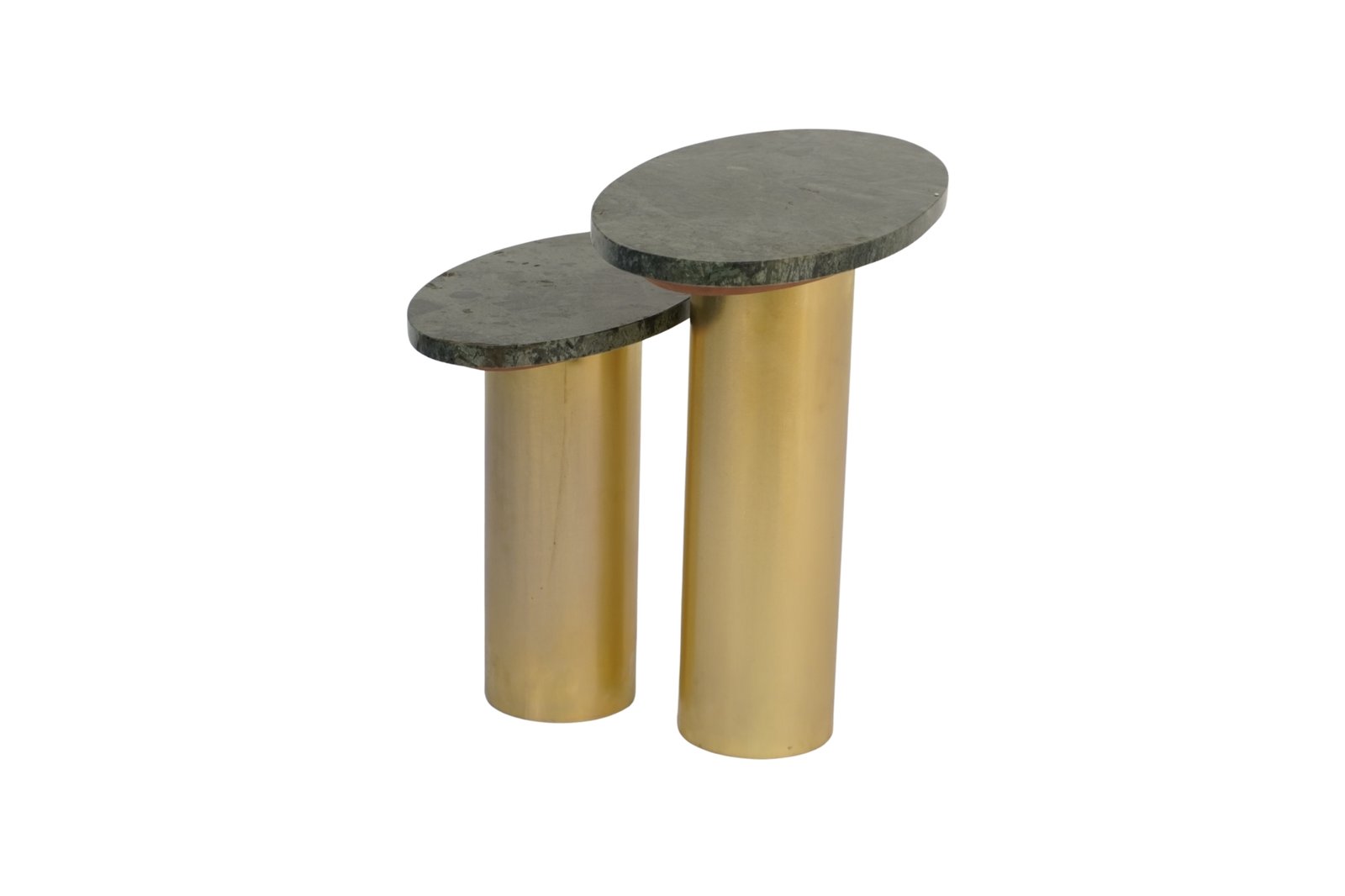 Iron pillar base nesting tables with oval marble tops
