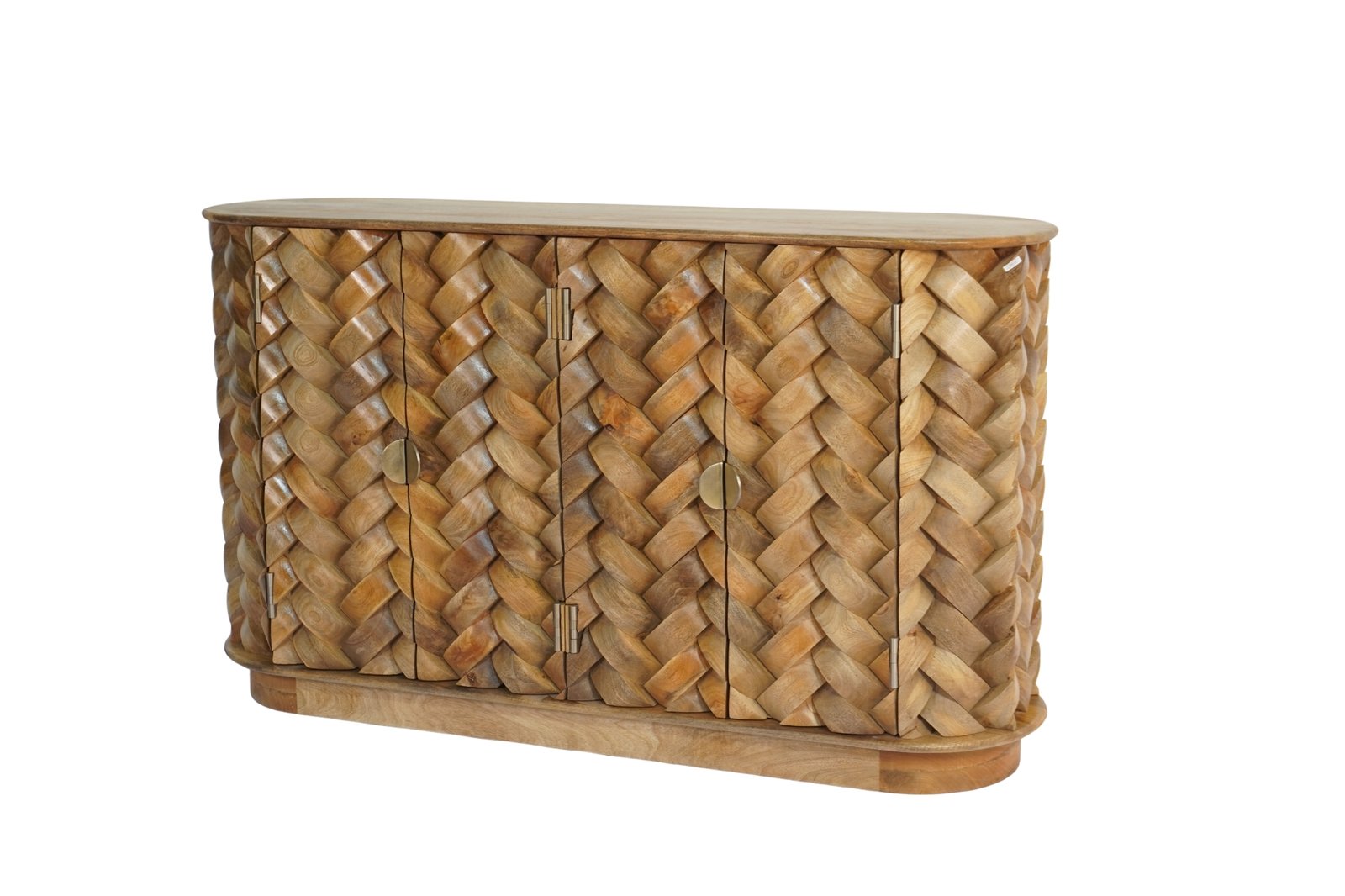 Wooden weave design capsule shape 4 door sideboard